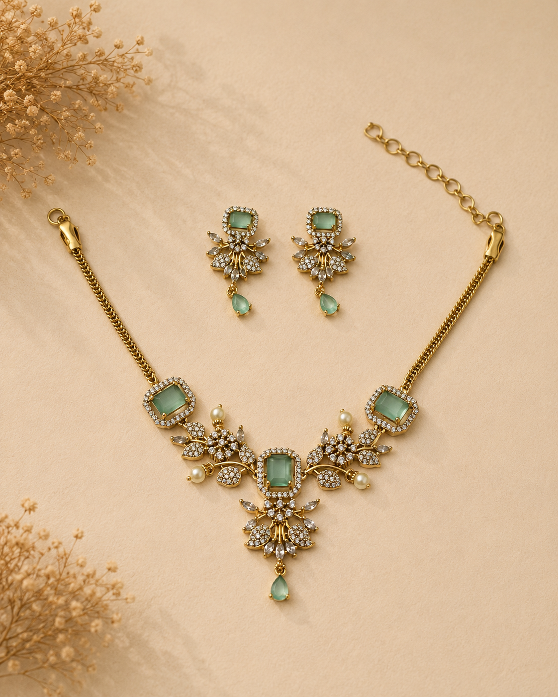 Aaradhya Mint Bloom Necklace Set